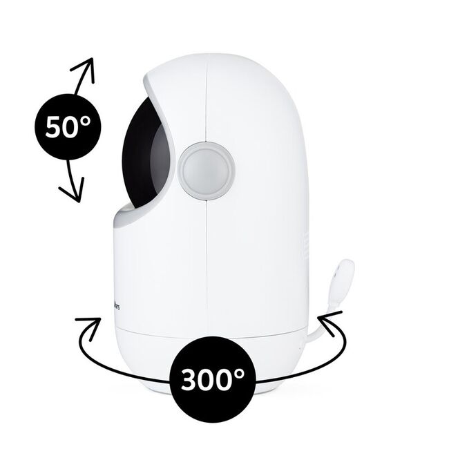 Video monitor, Petite&Mars, Eve 5.0, Ecran HD, Autonomie baterie pana la 16 ore, Raza de actiune 300m, Suport pentru pana la 4 camere, Comunicare bidirectionala, 8 melodii, Activare VOX la voce, Alb BYN680045