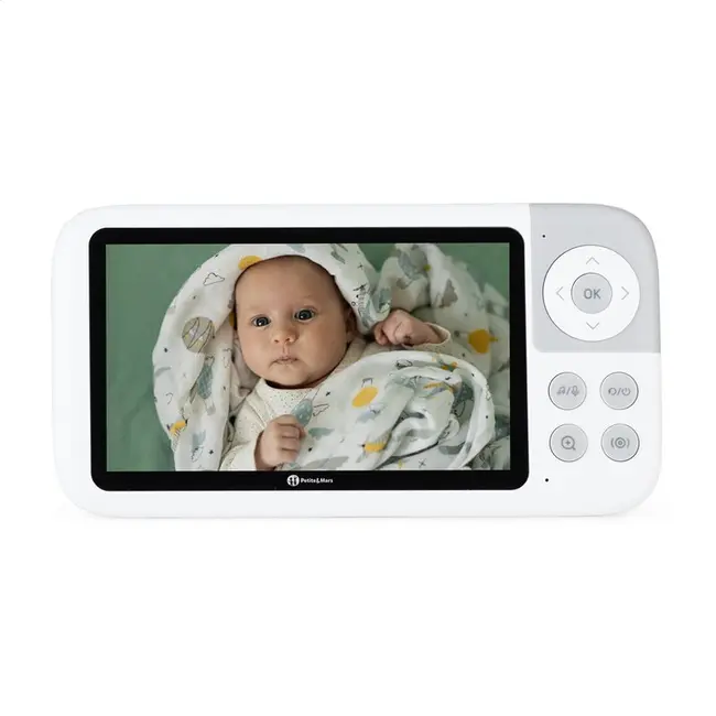 Video monitor, Petite&Mars, Eve 5.0, Ecran HD, Autonomie baterie pana la 16 ore, Raza de actiune 300m, Suport pentru pana la 4 camere, Comunicare bidirectionala, 8 melodii, Activare VOX la voce, Alb BYN680045
