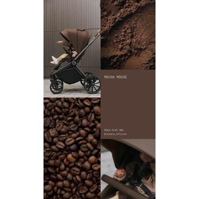 Carucior sport, Lionelo, Mika Plus, Cadru din aluminiu, Copertina XXL, Spatar reglabil in 3 pozitii, Cu accesorii, Pana la 22 kg, 6-48 luni; EN1888-1, EN1888-2 EN1466, Mocha Mousse BYNLO-MIKA_PLUS_MOCHA_MOUSSE