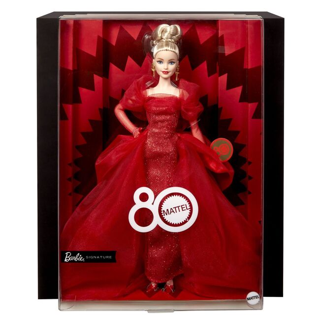 BARBIE SIGNATURE ANIVERSARE 80 DE ANI PAPUSA BARBIE BLONDA CU ROCHIE DE BAL ROSIE VIVMTJBJ17