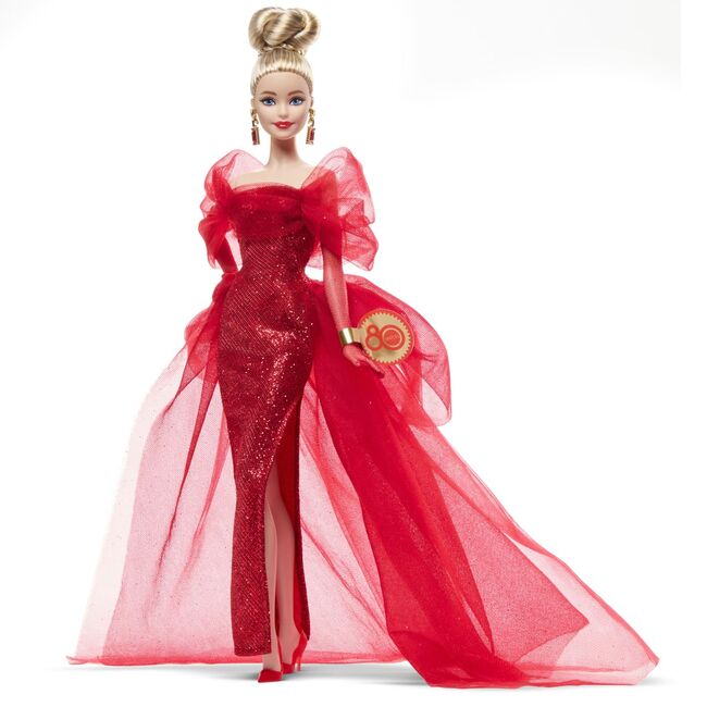 BARBIE SIGNATURE ANIVERSARE 80 DE ANI PAPUSA BARBIE BLONDA CU ROCHIE DE BAL ROSIE VIVMTJBJ17