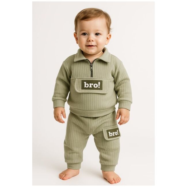 Costum din bumbac 100% pentru bebeluși - bro verde bbl43