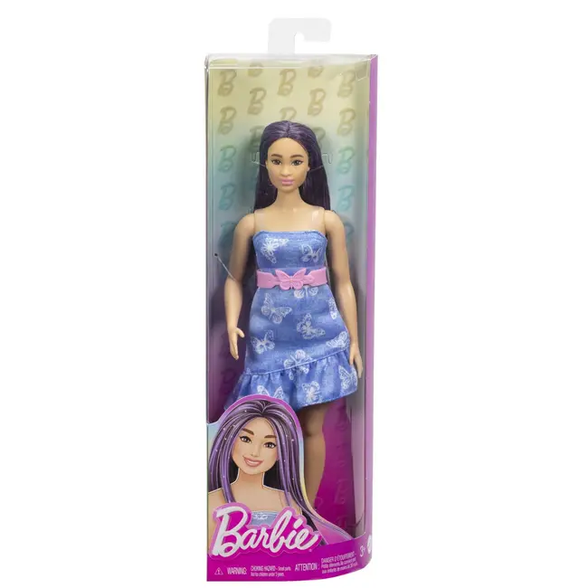 PAPUSA BARBIE FASHIONISTA CU PARUL MOV SI ROCHITA CU FLUTURASI VIVMTFBR37_HYT89