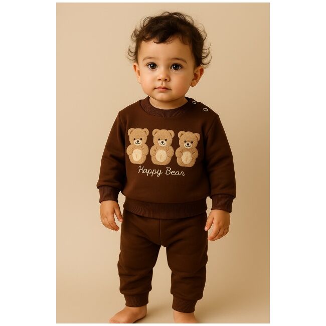 Set bluzita si pantaloni bebelusi - ursuletul vesel - maro bbl38