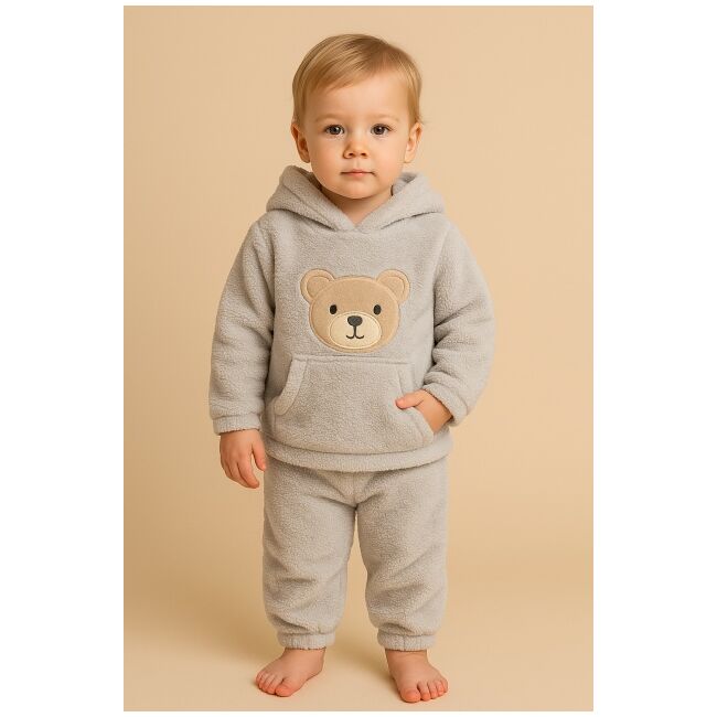 Set pufos hanorac si pantaloni welsoft - light gray bbl46