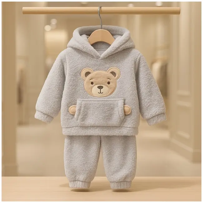 Set pufos hanorac si pantaloni welsoft - light gray bbl46