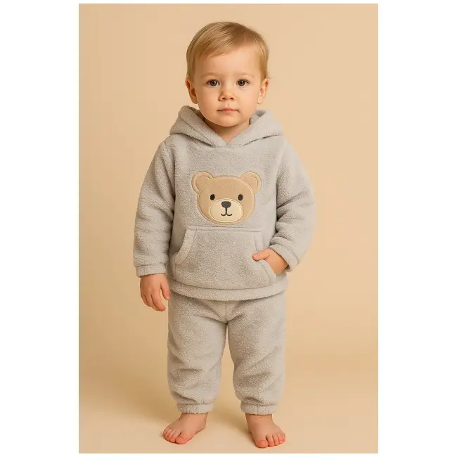 Set pufos hanorac si pantaloni welsoft - light gray bbl46