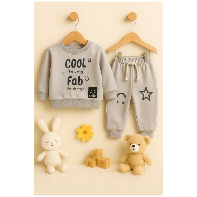 Costum bebelusi cool & fab din bumbac, 2 piese, gri trmd57083