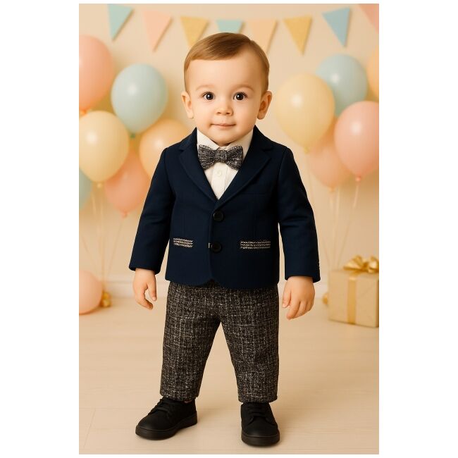 Costum elegant baietel bleumarin cu papion si sacou – tinuta completa pentru evenimente trmb413003