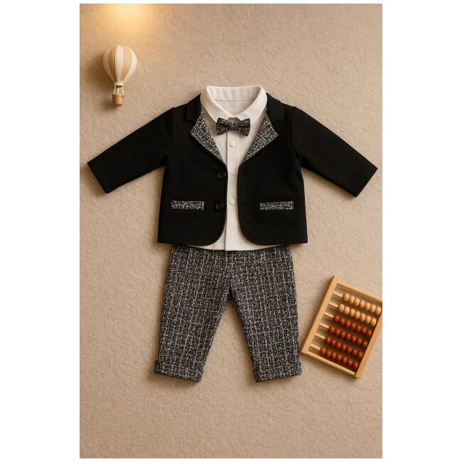 Costum elegant baietel bleumarin cu papion si sacou – tinuta completa pentru evenimente trmb413003