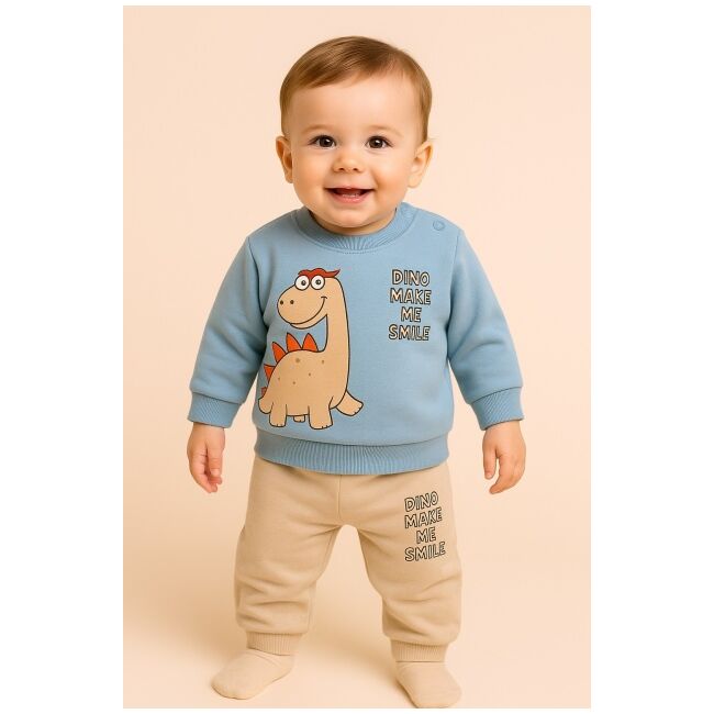 Costumas 2 piese din bumbac cu dinozaur - bluza si pantaloni comozi trmb3706