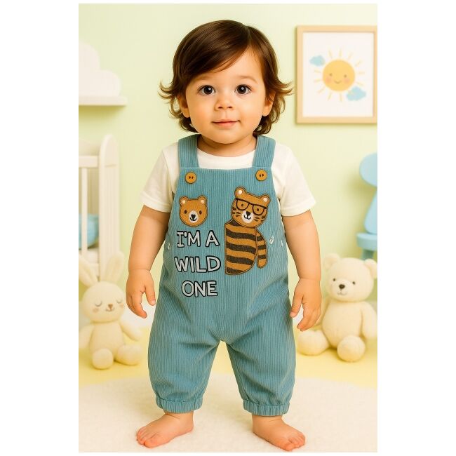 Salopeta bebe "i'm a wild one" albastra, cu imprimeu ursuleti trmb417077