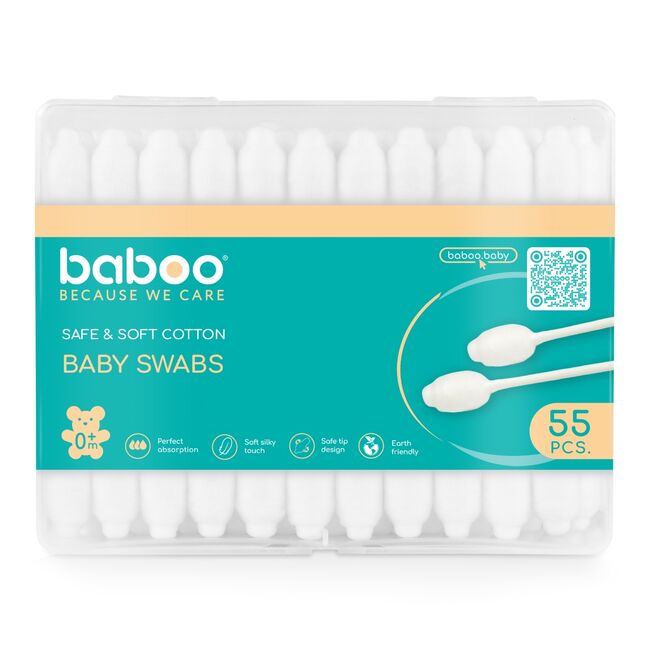 Betisoare bumbac pentru bebelusi cu protectie baboo - 55 buc. ba12-009