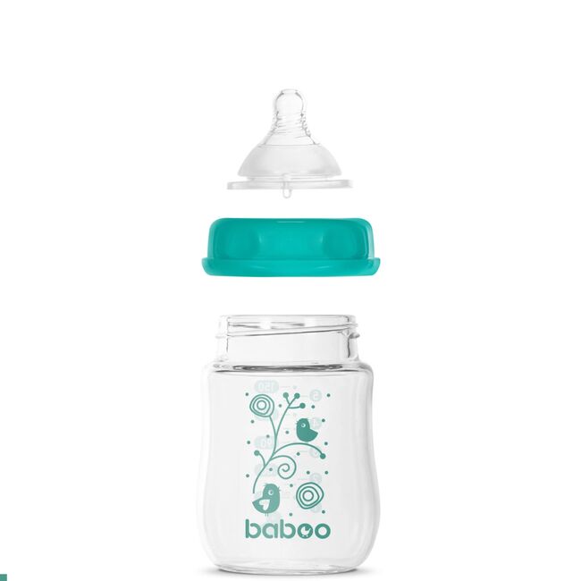 Biberon din sticla anticolici baboo - gat larg, 150 ml, 0 luni+ ba3-122