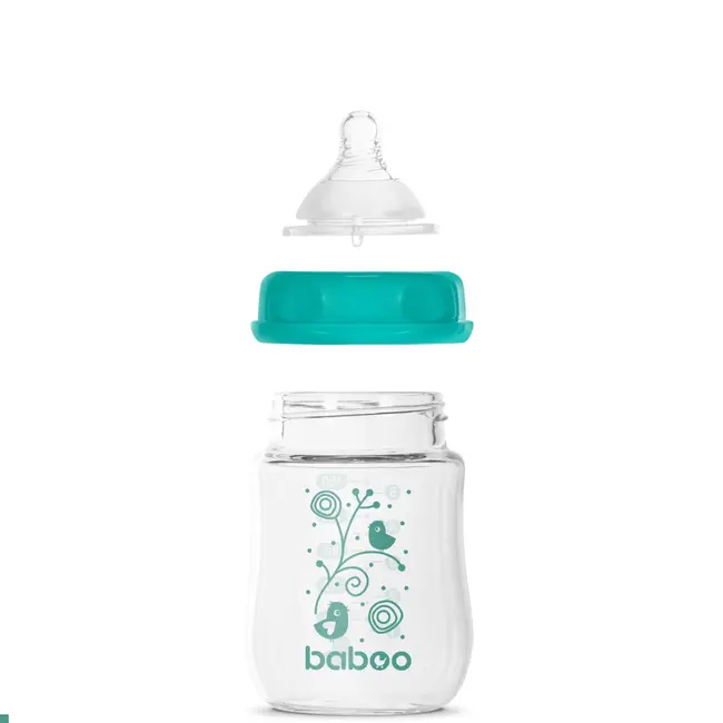 Biberon din sticla anticolici baboo - gat larg, 150 ml, 0 luni+ ba3-122