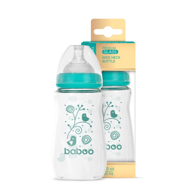 Biberon din sticla anticolici baboo - gat larg, 250 ml, 3 luni+ ba3-123