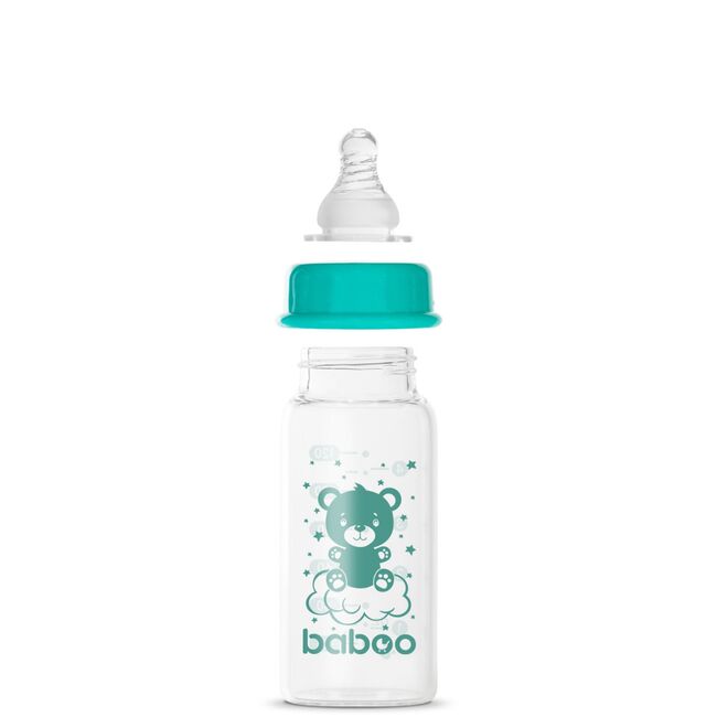 Biberon din sticla anticolici baboo - gat stramt, 120 ml, 0 luni+ ba3-120