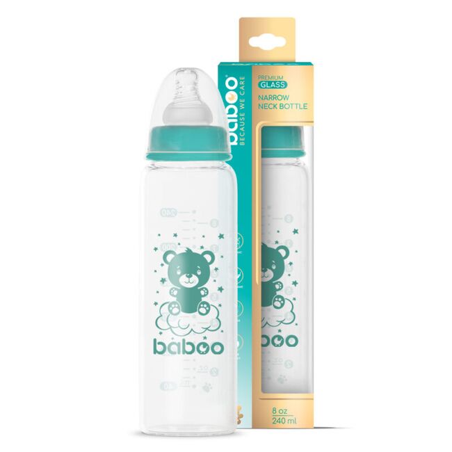 Biberon din sticla anticolici baboo - gat stramt, 240 ml, 3 luni+ ba3-121