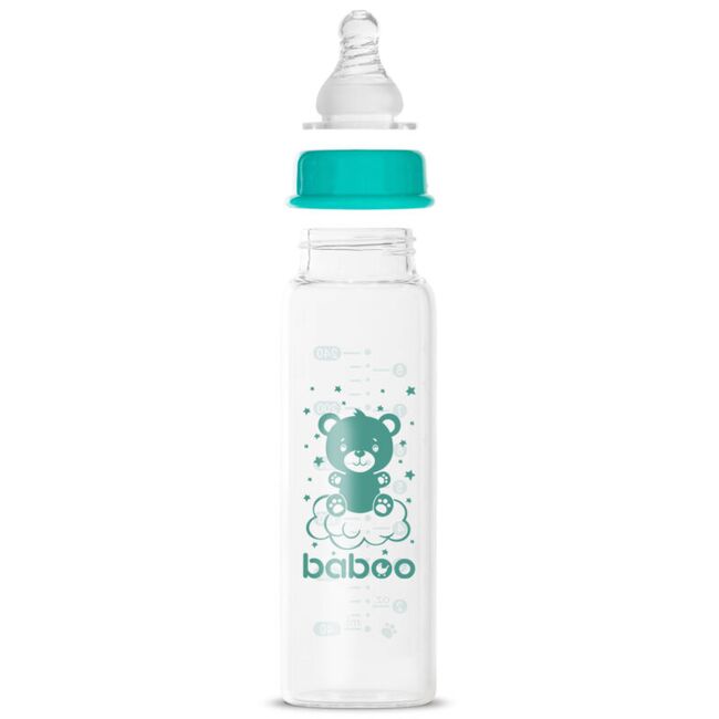 Biberon din sticla anticolici baboo - gat stramt, 240 ml, 3 luni+ ba3-121