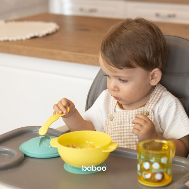 Bol galben cu ventuza, capac si lingurita baboo 6 luni+ ba9-041