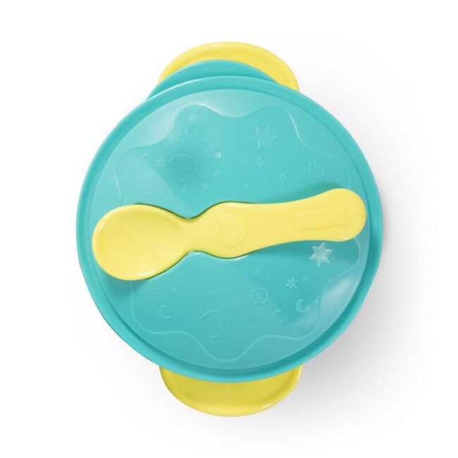 Bol galben cu ventuza, capac si lingurita baboo 6 luni+ ba9-041