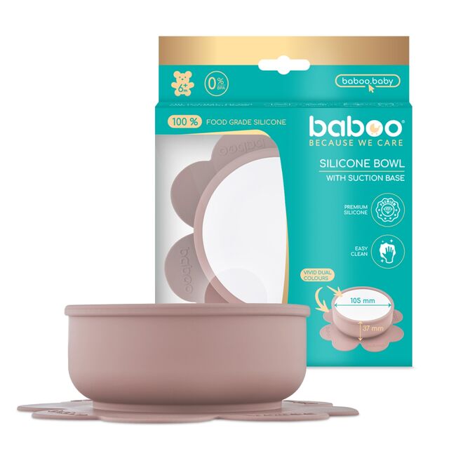 Bol silicon cu ventuza baboo - roz, 6 luni+ ba9-035