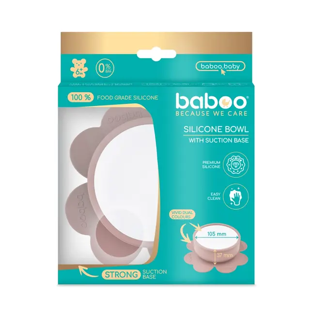 Bol silicon cu ventuza baboo - roz, 6 luni+ ba9-035