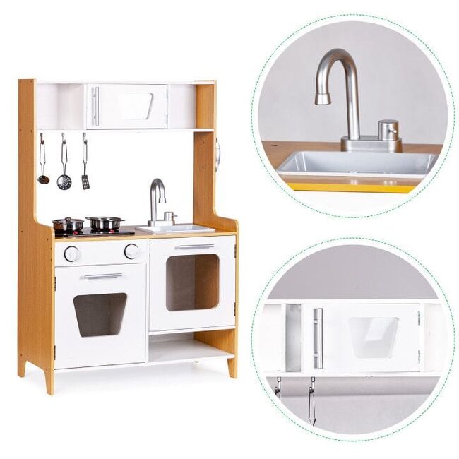 Bucatarie Din Lemn Pentru Copii Cu Lumini, Sunete Si Accesorii Metalice Pjbmwokn0117