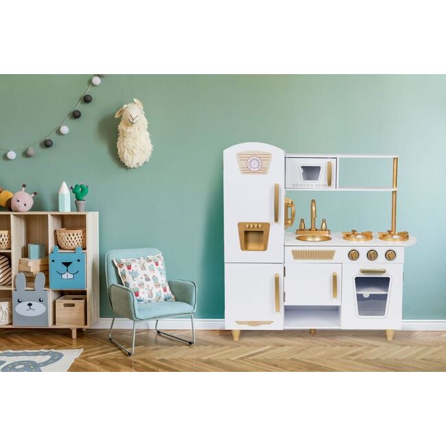 Bucatarie Din Lemn Pentru Copii Meowbaby   ,   Alb  Auriu Pjbmwokn0d116