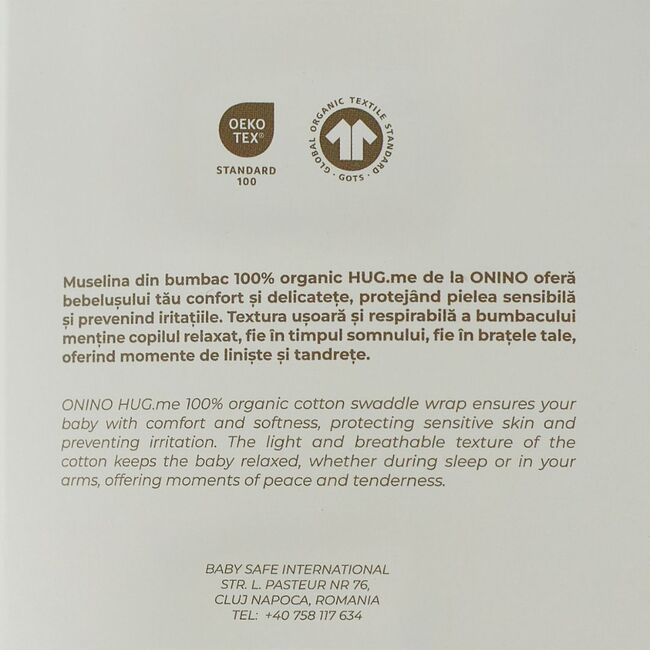 Onino - muselina multifunctionala din bumbac 100% organic, hug.me, honey gold, x1 bucata, 120 x 120 cm, certificata gots bbbcdsw001