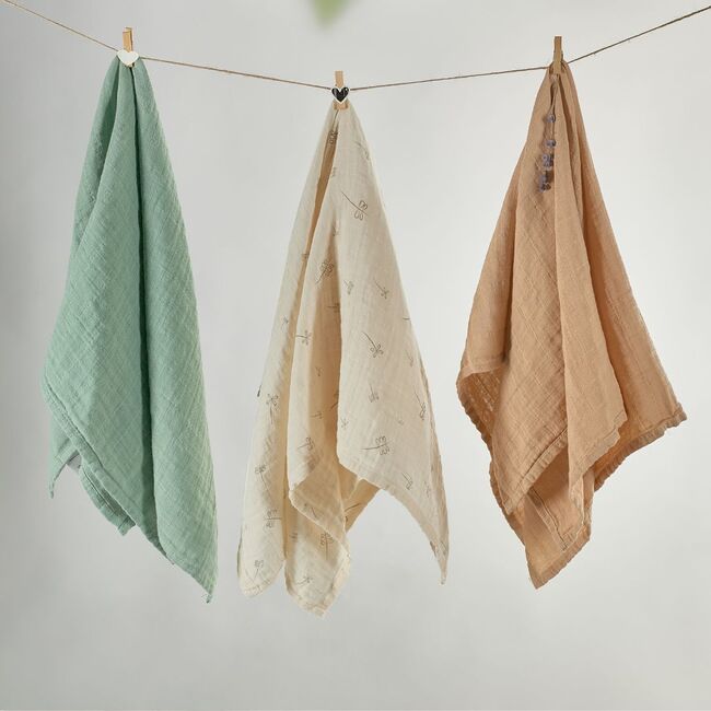 Onino - muselina multifunctionala din bumbac 100% organic, hug.me, pure nature, x3 bucati, 60 x 60 cm, certificata gots bbbcdsw008