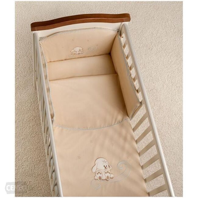 Set Lenjerie Din Bumbac Cu Protectie Laterala Pentru Pat Bebe 120 X 60 Cm, Bunny Bej Pjb9303