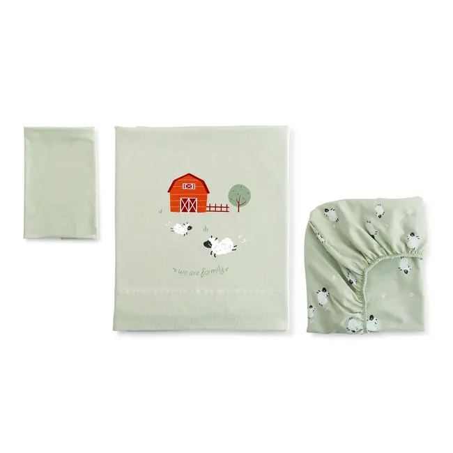 Set Lenjerie Patut 3 Piese Jersey Funny Farm 60x120 Cm,   100% Bumbac Pjb107ff51-038