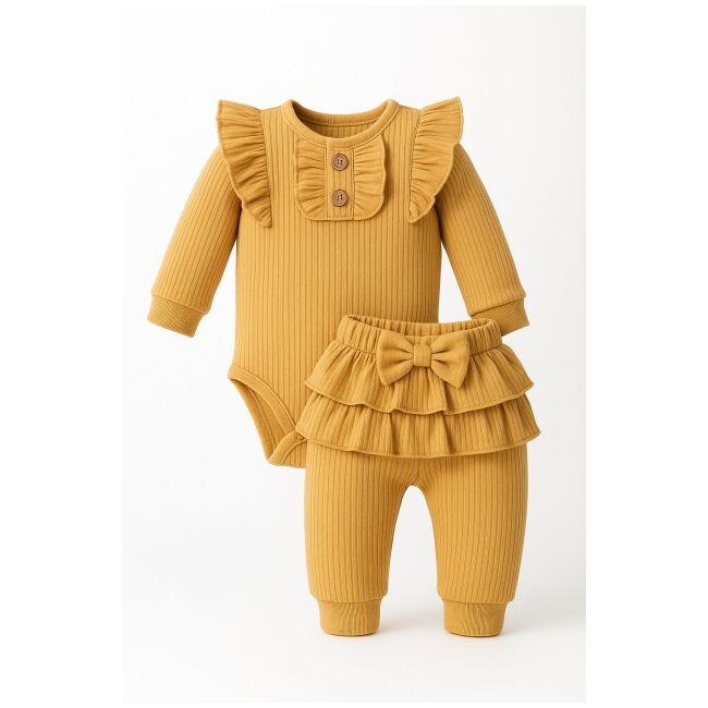 Set bebelusi 2 piese – body cu volanase si pantaloni cu fundita bbl21