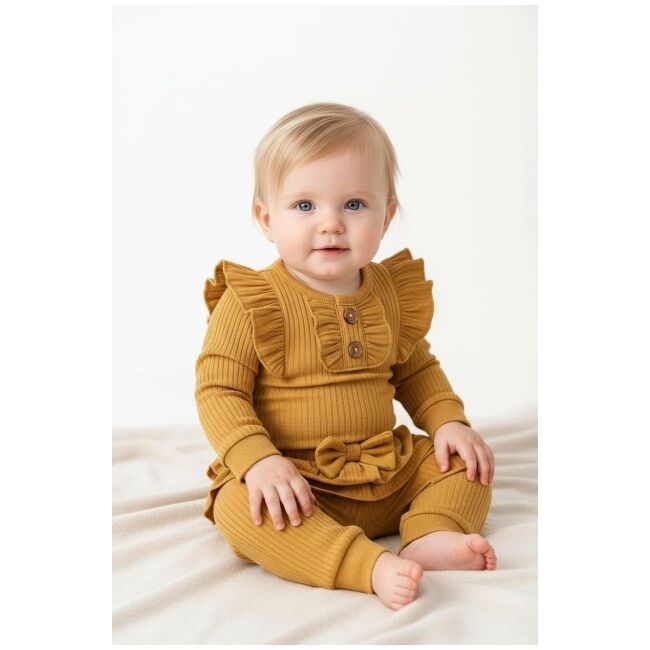 Set bebelusi 2 piese – body cu volanase si pantaloni cu fundita bbl21