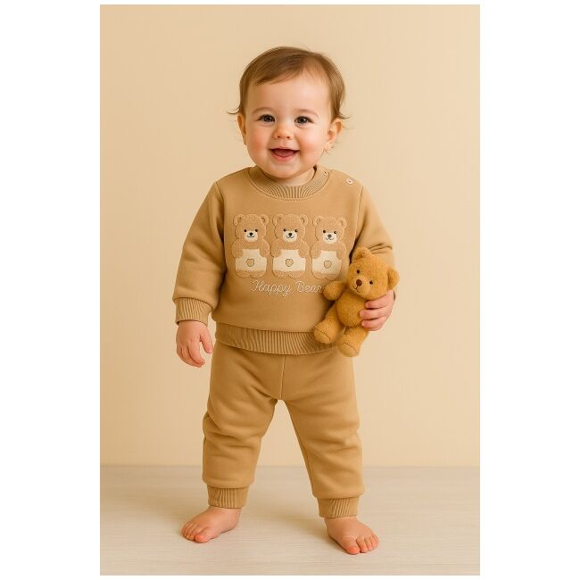 Set bluzita si pantaloni bebelusi - ursuletul vesel - brown bbl47