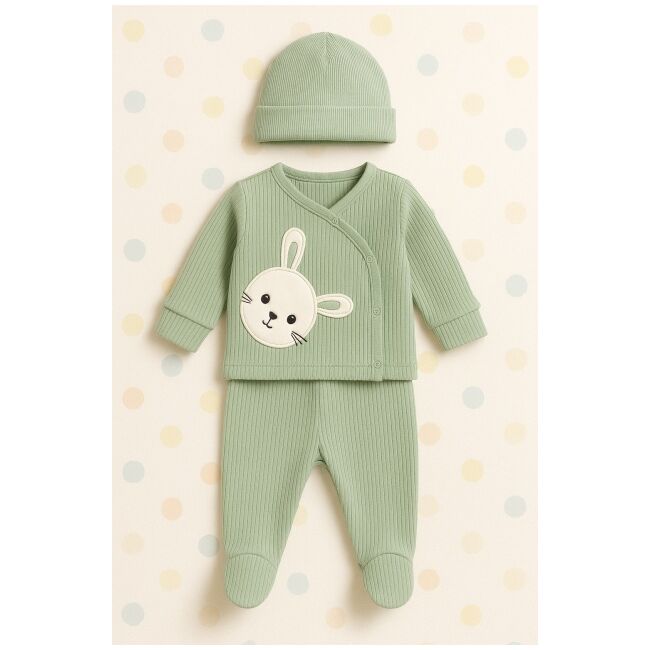 Set nana 3 piese bebelusi – bluza, pantaloni si caciulita din bumbac 100% bbl-bbn4