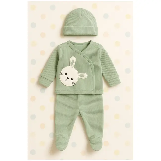 Set nana 3 piese bebelusi &ndash; bluza, pantaloni si caciulita din bumbac 100% bbl-bbn4
