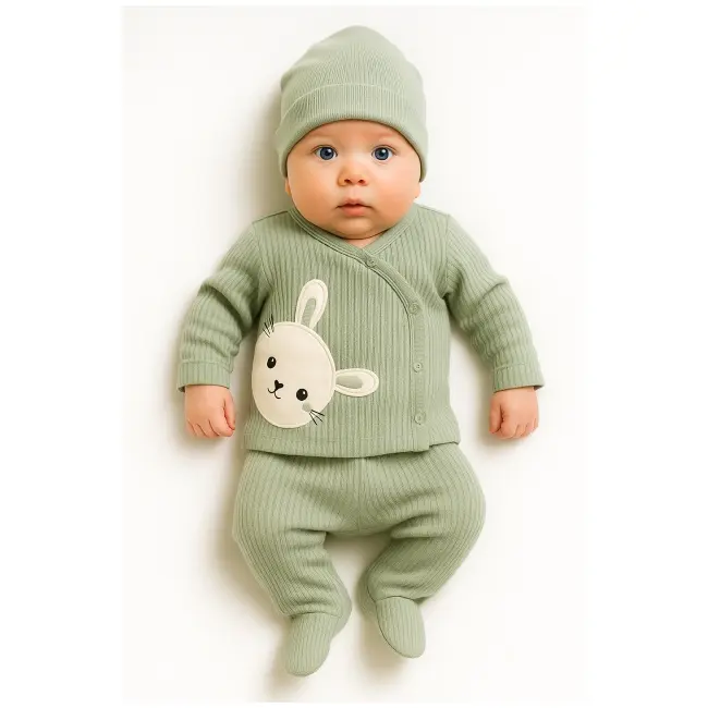Set nana 3 piese bebelusi &ndash; bluza, pantaloni si caciulita din bumbac 100% bbl-bbn4