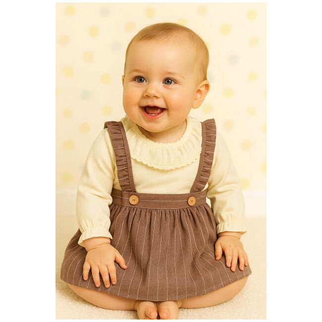 Set rochita sarafan fetite cu bluza, crem si maro bbl49