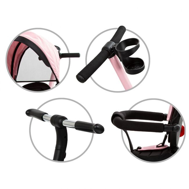 Tricicleta Pentru Copii Kidwell Axel Gri Cu Sezut Rotativ, Roti Din Spuma Eva, Suport Pentru Picioare, Control Parental, Suport Pentru Pahar, Centura De Siguranta, Greutate Admisa 25 Kg, Roz Pjbrotraxe01a0