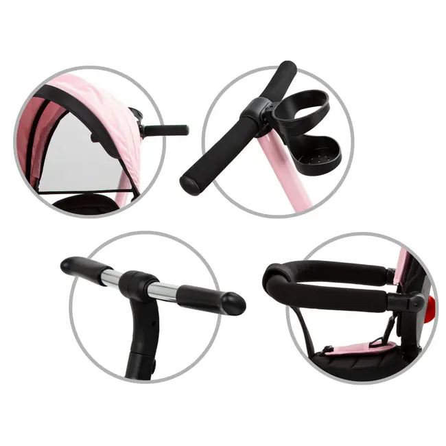 Tricicleta Pentru Copii Kidwell Axel Gri Cu Sezut Rotativ, Roti Din Spuma Eva, Suport Pentru Picioare, Control Parental, Suport Pentru Pahar, Centura De Siguranta, Greutate Admisa 25 Kg, Roz Pjbrotraxe01a0