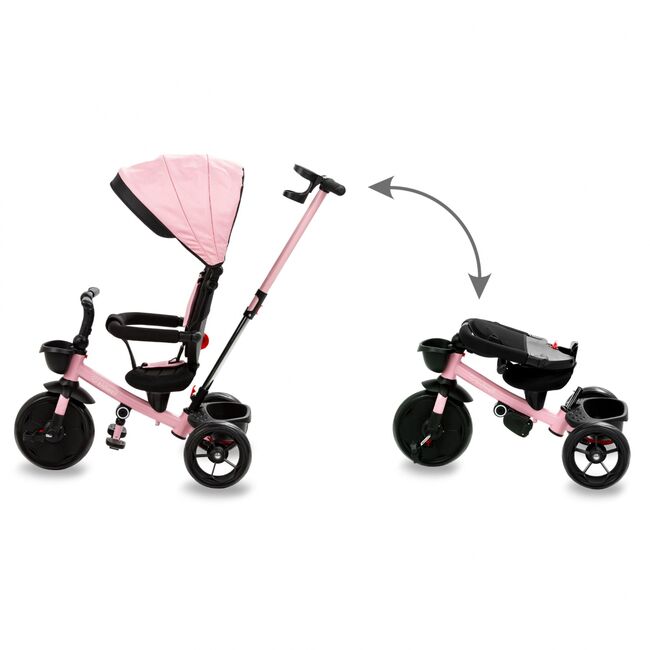 Tricicleta Pentru Copii Kidwell Axel Gri Cu Sezut Rotativ, Roti Din Spuma Eva, Suport Pentru Picioare, Control Parental, Suport Pentru Pahar, Centura De Siguranta, Greutate Admisa 25 Kg, Roz Pjbrotraxe01a0