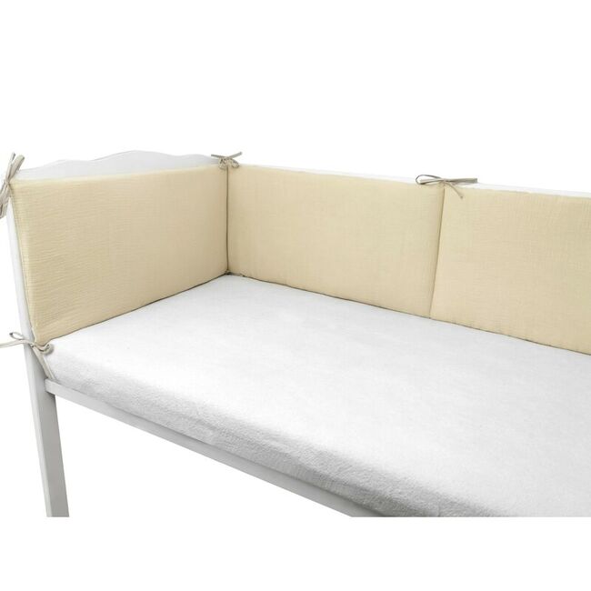 Aparatoare pentru patut, Qmini, Din muselina dubla, 180x30 cm, Cu panglici, Din material certificat Oeko Tex Standard 100, Warm Beige BYN6426972029995