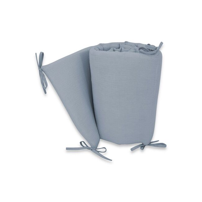 Aparatoare pentru patut, Qmini, Din muselina dubla, 180x30 cm, Cu panglici, Material certificat Oeko Tex Standard 100, Jeans BYN6426972029964