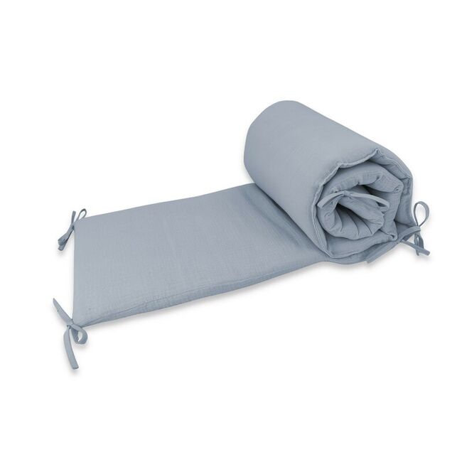 Aparatoare pentru patut, Qmini, Din muselina dubla, 180x30 cm, Cu panglici, Material certificat Oeko Tex Standard 100, Jeans BYN6426972029964