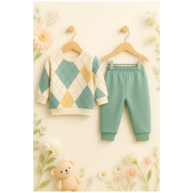 Costumas bebelusi argyle verde pastel – set 2 piese confort si stil trmd1345