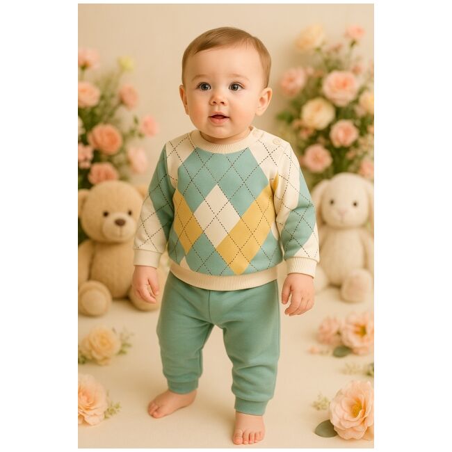 Costumas bebelusi argyle verde pastel – set 2 piese confort si stil trmd1345