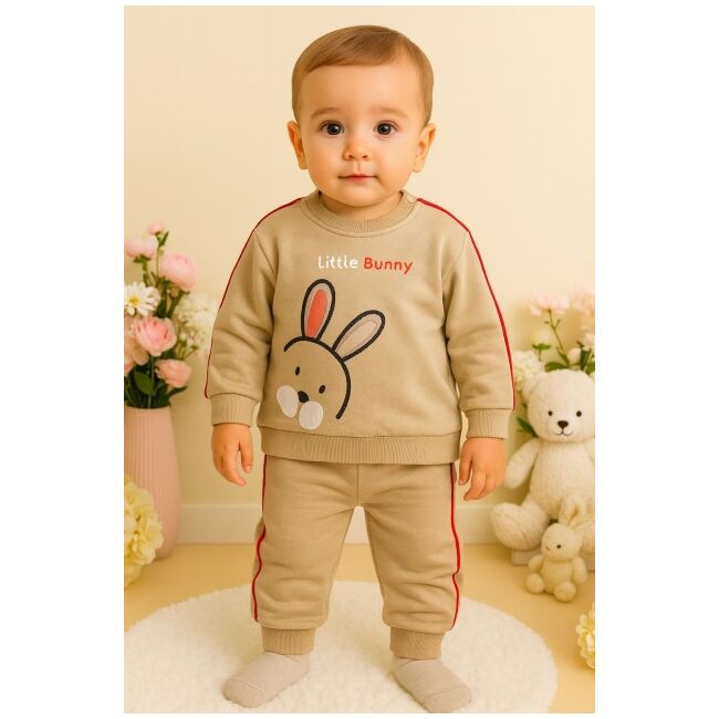 Costumas bebelusi little bunny crem cu rosu – bumbac moale trmb4290