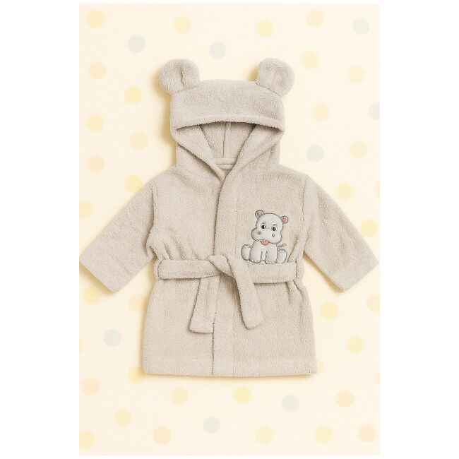 Halat de baie bebe gri cu gluga si hipopotam bbl50